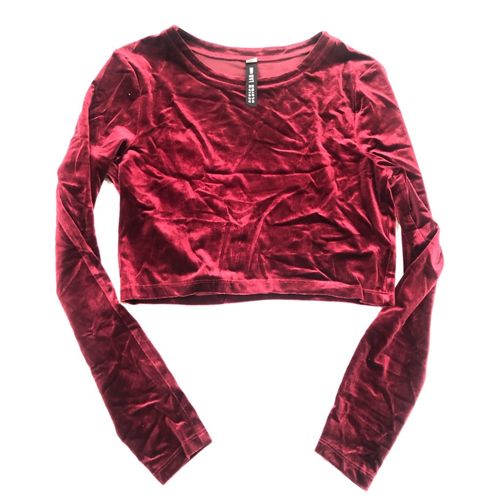 SOLD Design Lab burgundy velvet crop top new